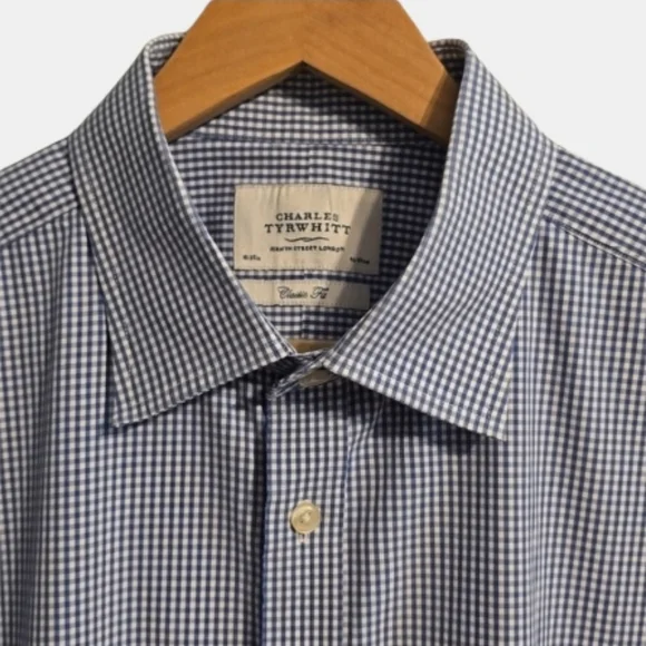 Charles Tyrwhitt Classic Fit Shirt 18x35 Blue Check Smart-Casual Professional - Picture 1 of 9